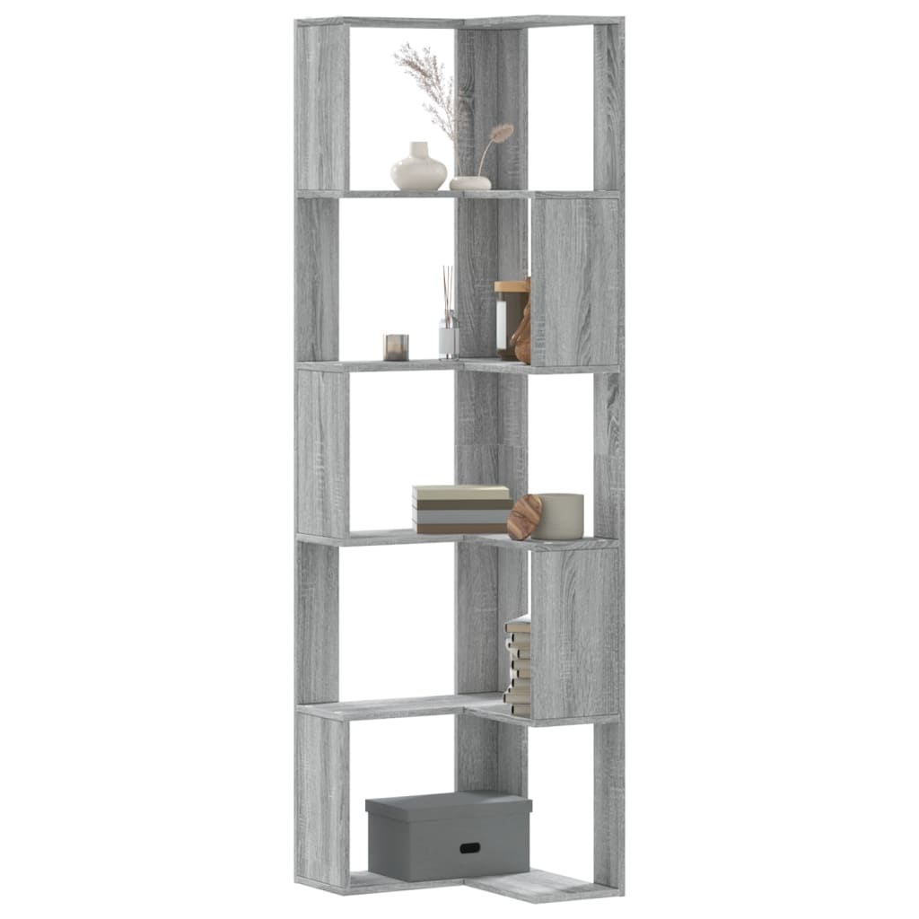 bogreol til hjørne 80x30x154 cm 5 hylder konstrueret træ billede