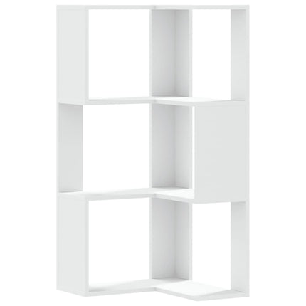 bogreol til hjørne 50x50x102 cm 3 hylder konstrueret træ hvid