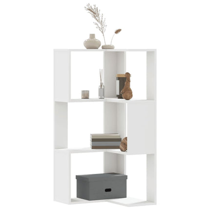 bogreol til hjørne 50x50x102 cm 3 hylder konstrueret træ hvid