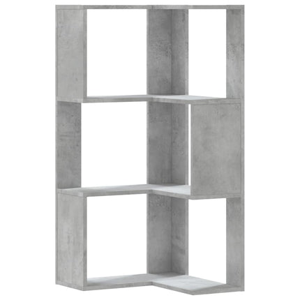 bogreol til hjørne 50x50x102cm 3hylder konstrueret træ betongrå