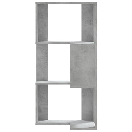 bogreol til hjørne 50x50x102cm 3hylder konstrueret træ betongrå