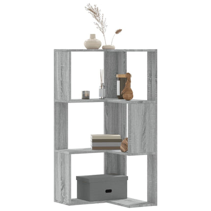 bogreol til hjørne 50x50x102 cm 3 hylder konstrueret træ
