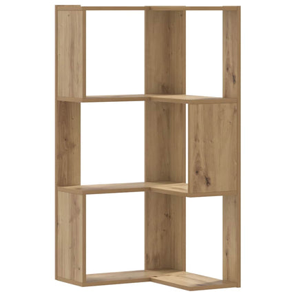 bogreol til hjørne 50x50x102 cm 3 hylder konstrueret træ egetræ