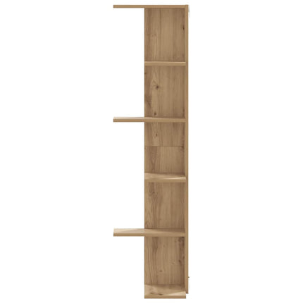 væghængt hjørnehylde 36,5x36,5x140 cm konstrueret træ eg