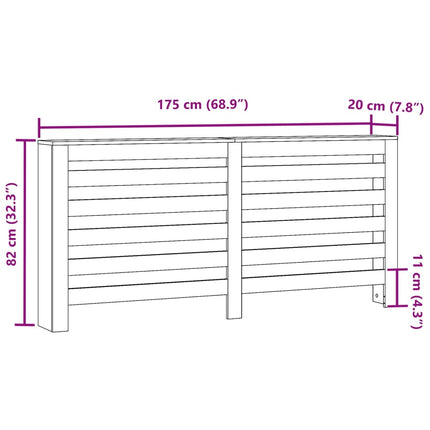 radiatorskjuler 175x20x82 cm konstrueret træ grå sonoma-eg