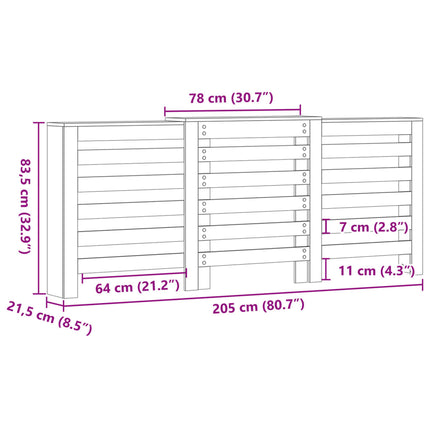 Radiatorcover Sonoma-eg 205 x 21,5 x 83,5 cm Konstrueret træ