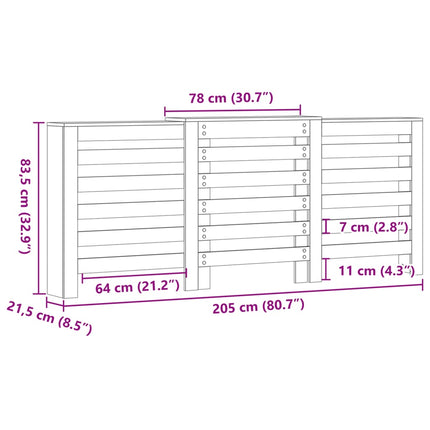radiatorskjuler 205x21,5x83,5 cm konstrueret træ grå sonoma-eg