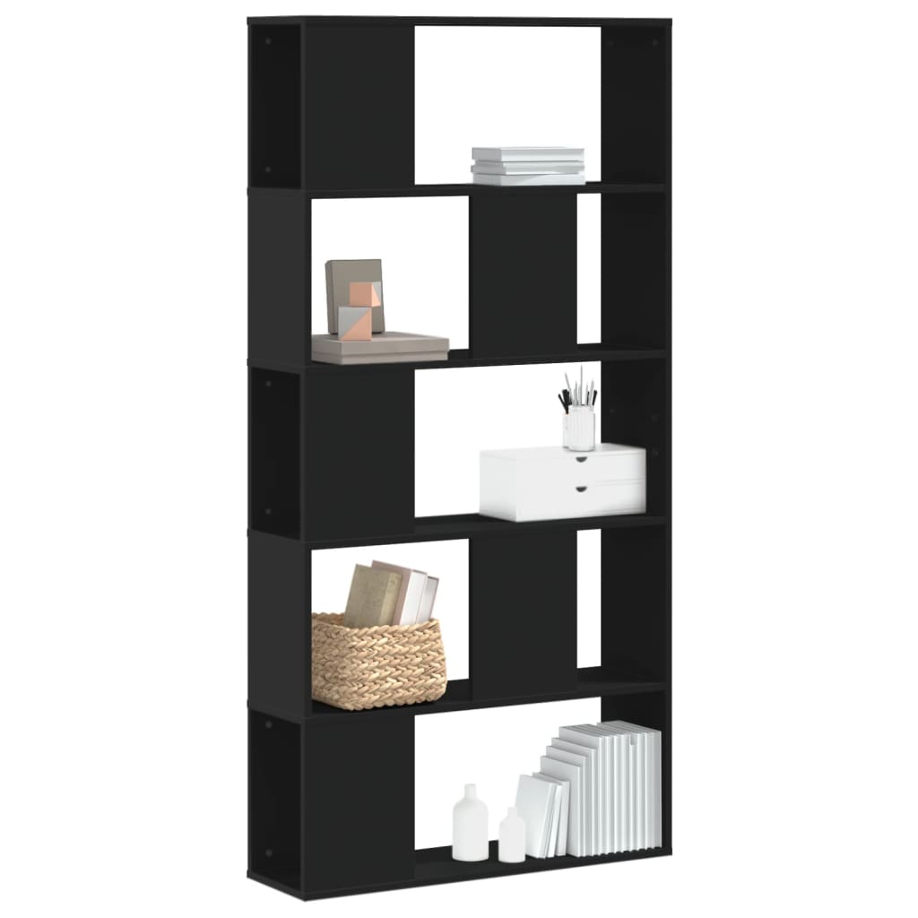 bogreol 80,5x23,5x162,5 cm 5 hylder konstrueret træ sort billede