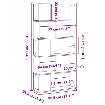 bogreol 80,5x23,5x162,5 cm 5 hylder konstrueret træ sonoma-eg