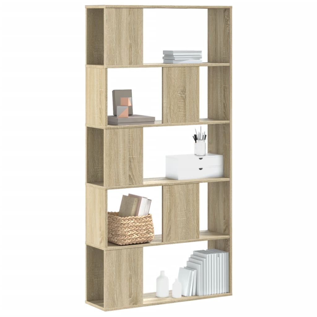Bogreol i sonoma-eg, 80,5 × 23,5 × 162,5 cm - 5 hylder i konstrueret træ