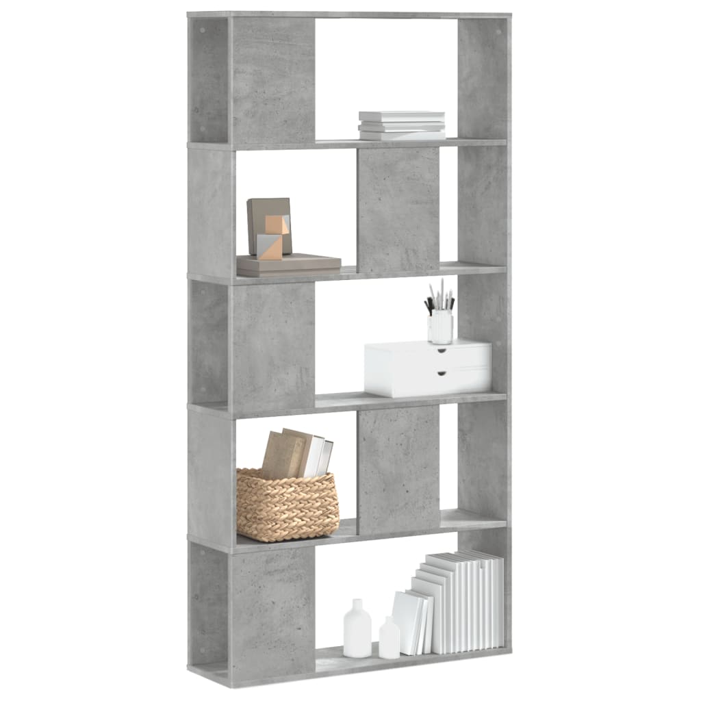 Bogreol i konstrueret træ - 80,5 × 23,5 × 162,5 cm, 5 hylder, betongrå