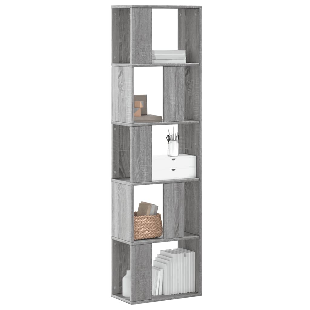 Bogreol 45 × 23,5 × 162,5 cm - 5 hylder i konstrueret træ, grå sonoma