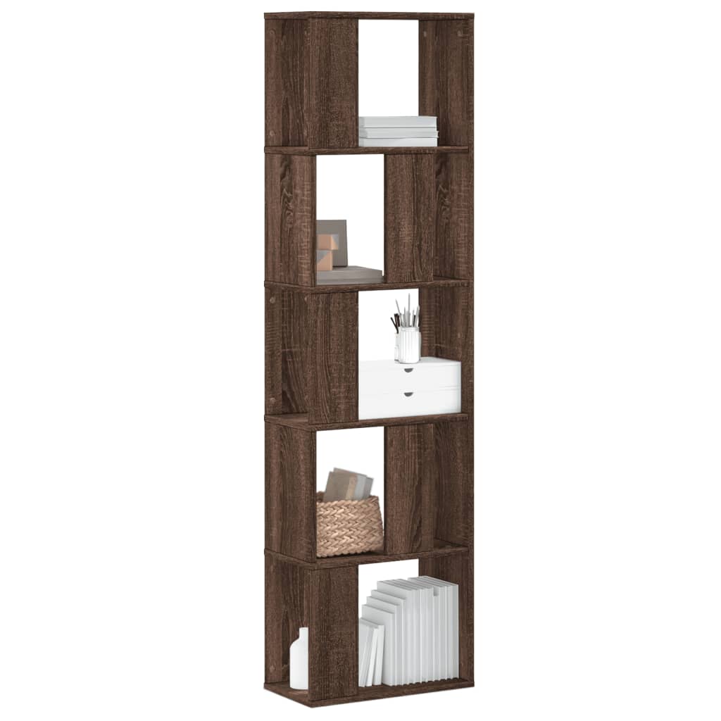 Bogreol i brunt eg, konstrueret træ - 45 × 23,5 × 162,5 cm, 5 hylder