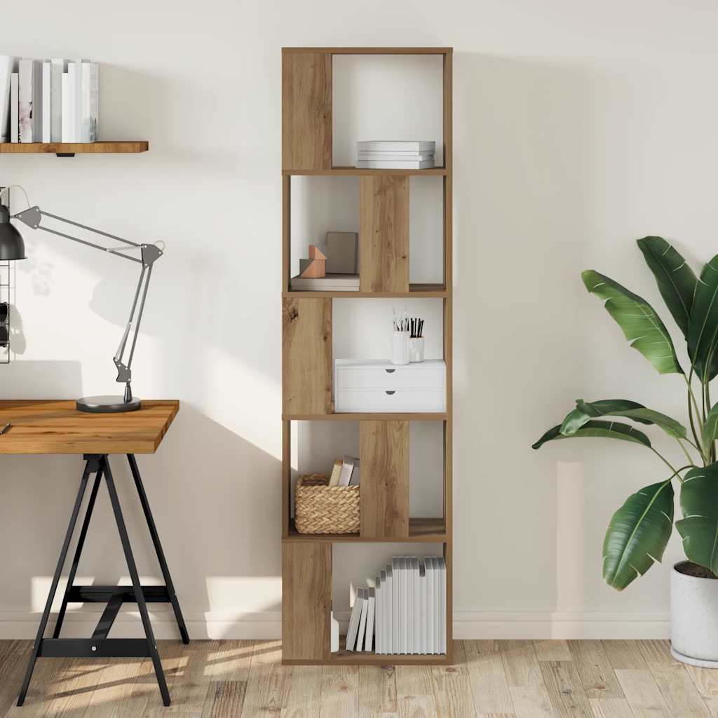 Bogreol i konstrueret træ - eg, 45 × 23,5 × 162,5 cm, 5 hylder