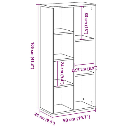 bogreol 50x25x105 cm konstrueret træ betongrå