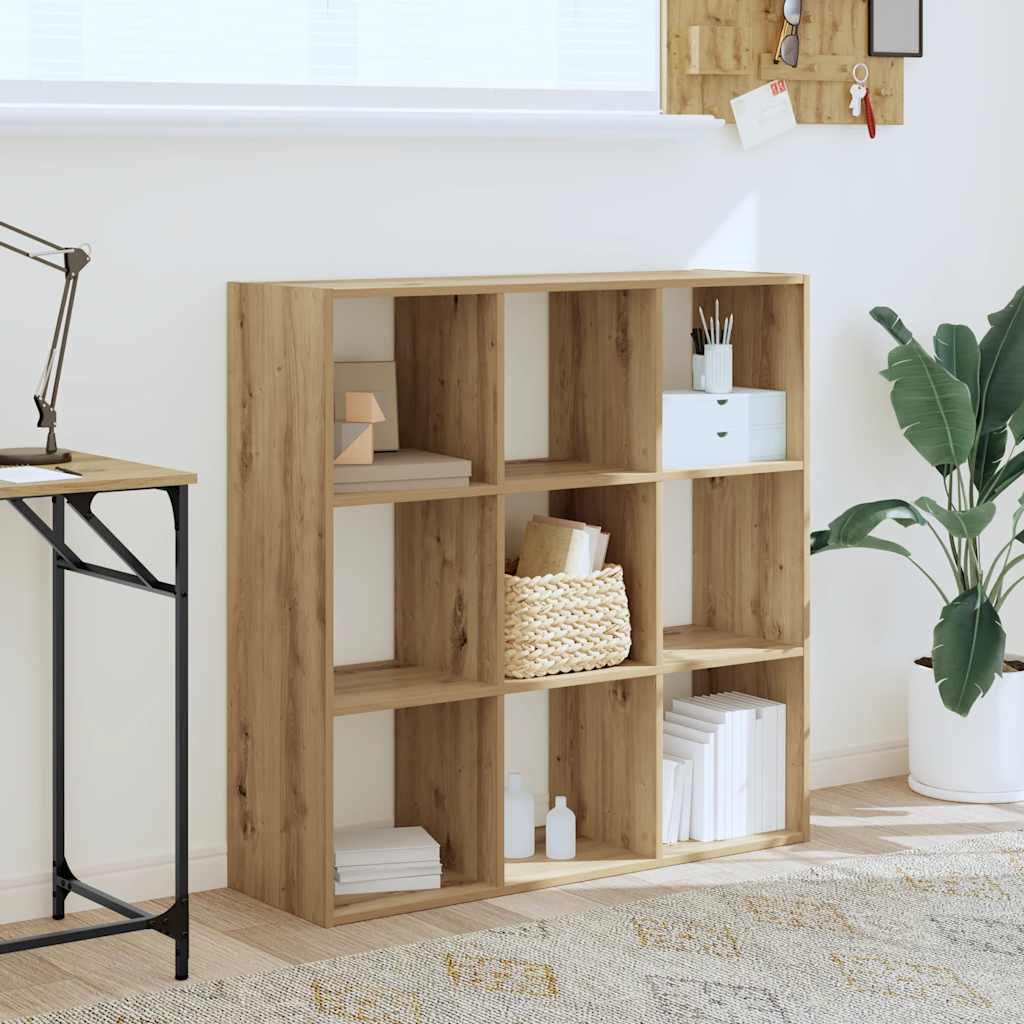 Bogreol med 9 rum - 102x32x102 cm - egetræsfarve, konstrueret træ