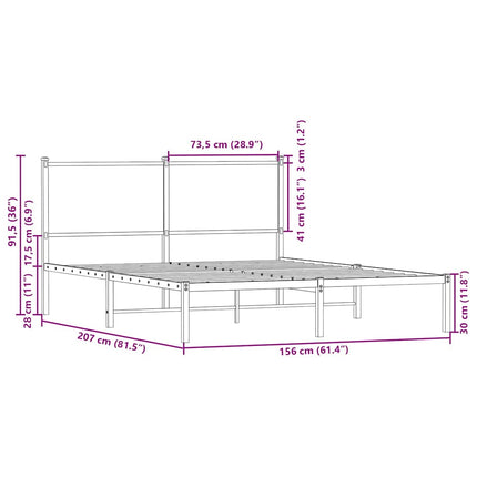 sengeramme uden madras 150x200 cm metal brun egetræsfarve