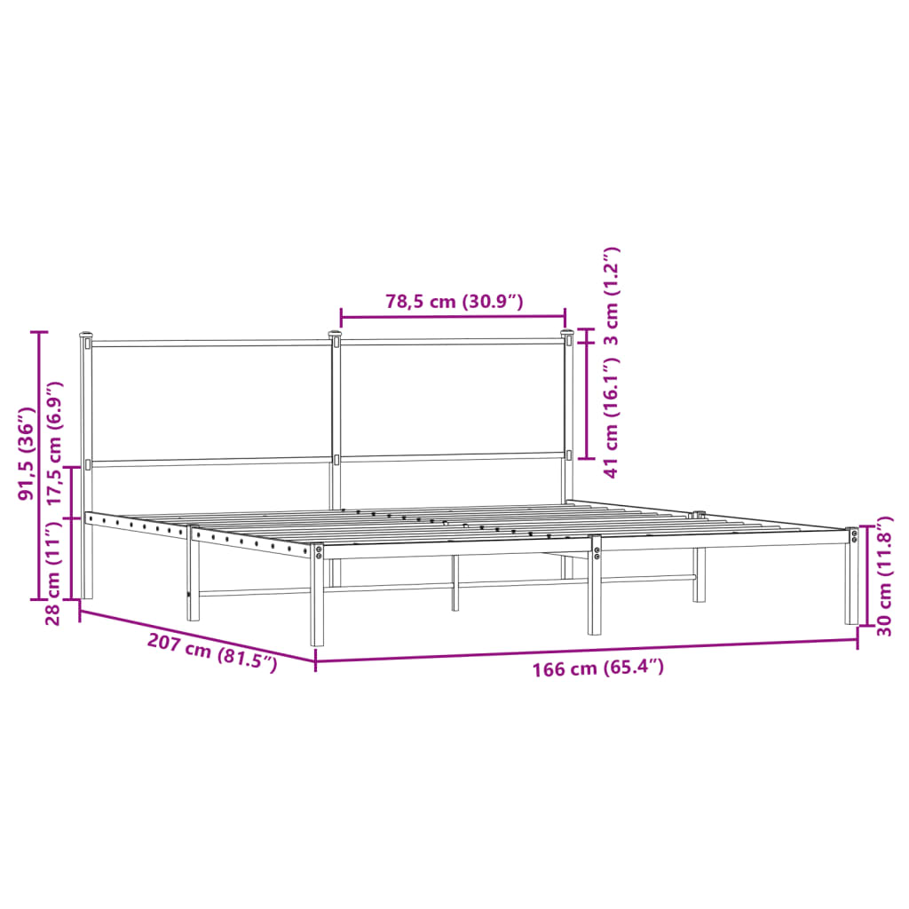 sengeramme uden madras 160x200 cm metal brun egetræsfarve