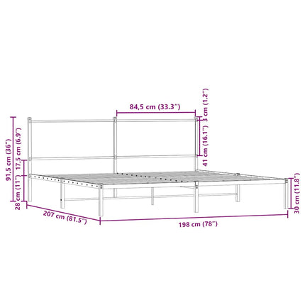 sengeramme uden madras 193x203 cm metal brun egetræsfarve