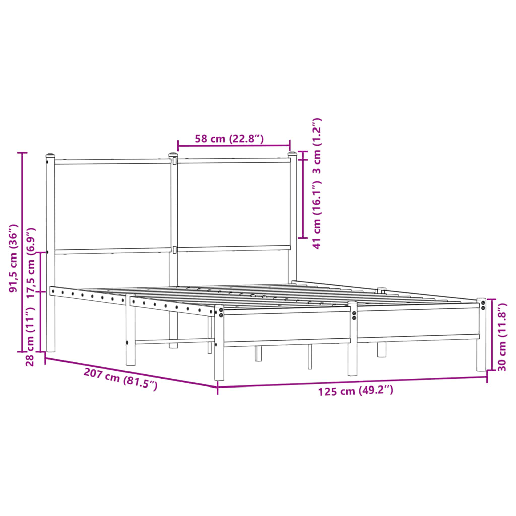 sengeramme uden madras 120x200 cm metal røget egetræsfarve