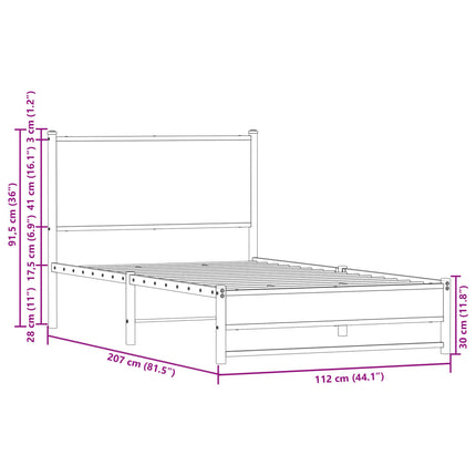 sengeramme uden madras 107x203 cm metal røget egetræsfarve
