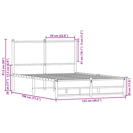 sengeramme uden madras 120x190 cm metal røget egetræsfarve