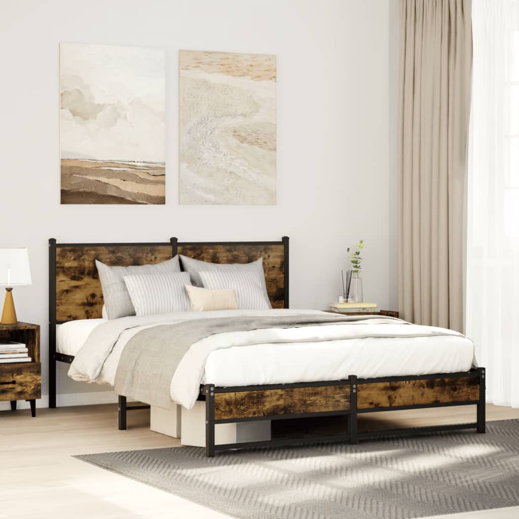 sengeramme uden madras 137x190 cm metal røget egetræsfarve