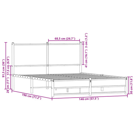 sengeramme uden madras 140x190 cm metal røget egetræsfarve