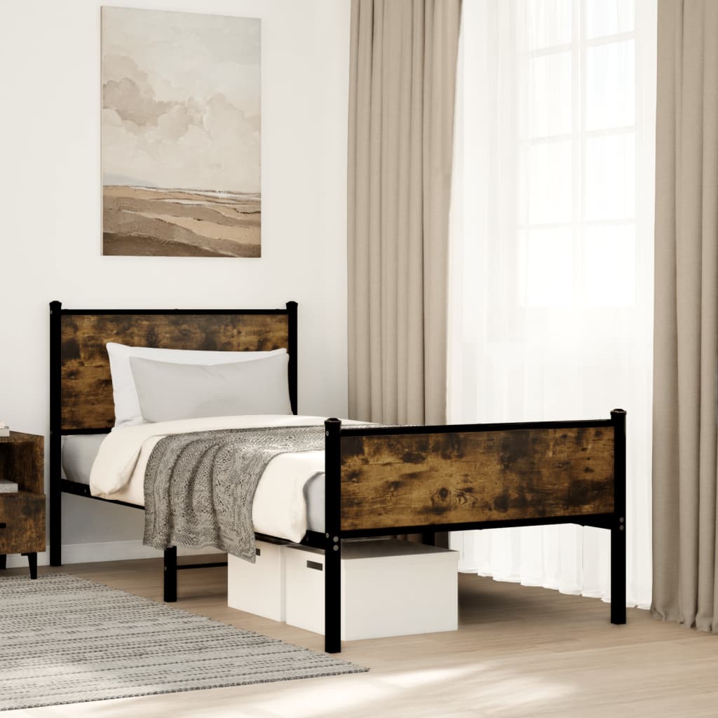 sengeramme uden madras 75x190 cm metal røget egetræsfarve