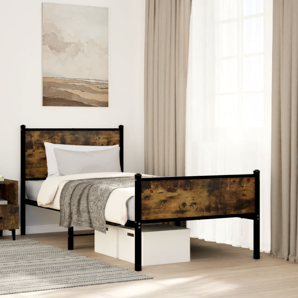 sengeramme uden madras 90x190 cm metal røget egetræsfarve