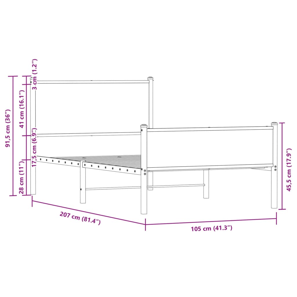 sengeramme uden madras 100x200 cm metal røget egetræsfarve