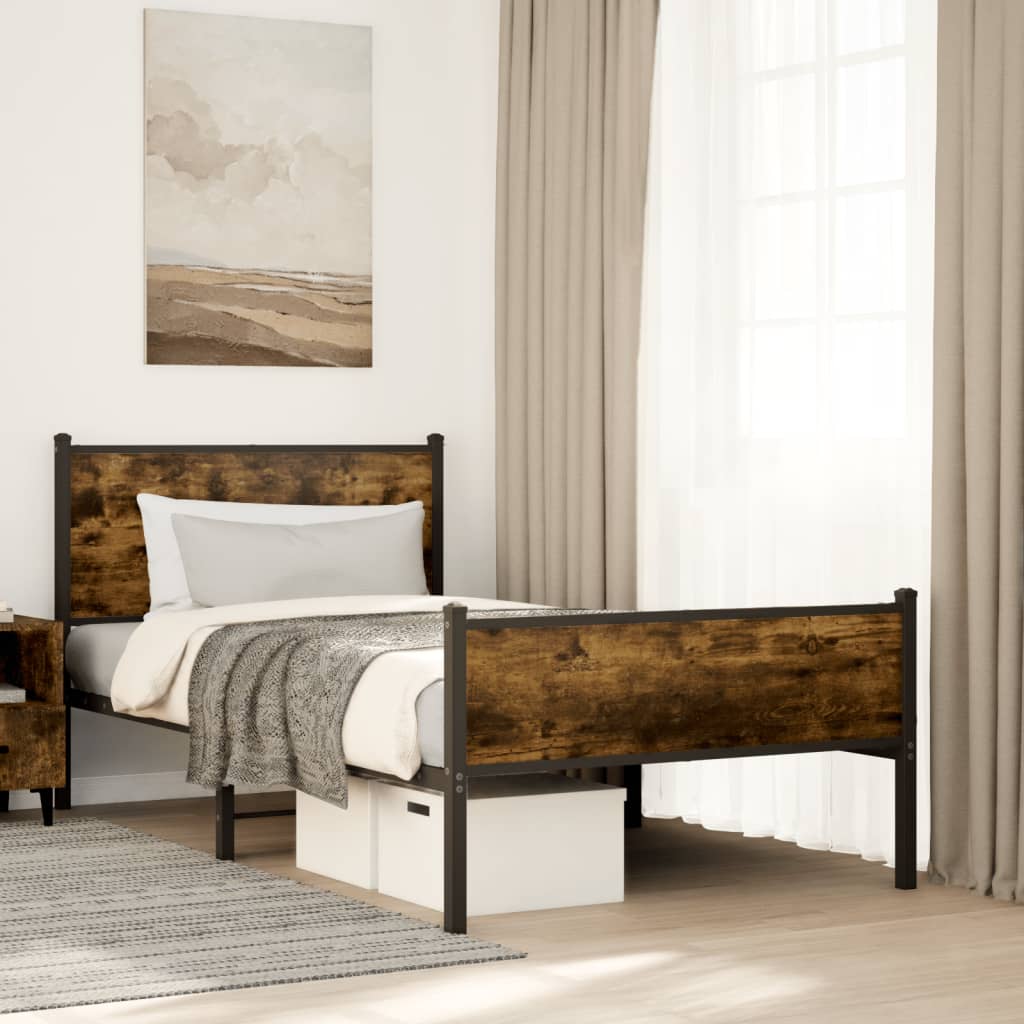 sengeramme uden madras 100x200 cm metal røget egetræsfarve