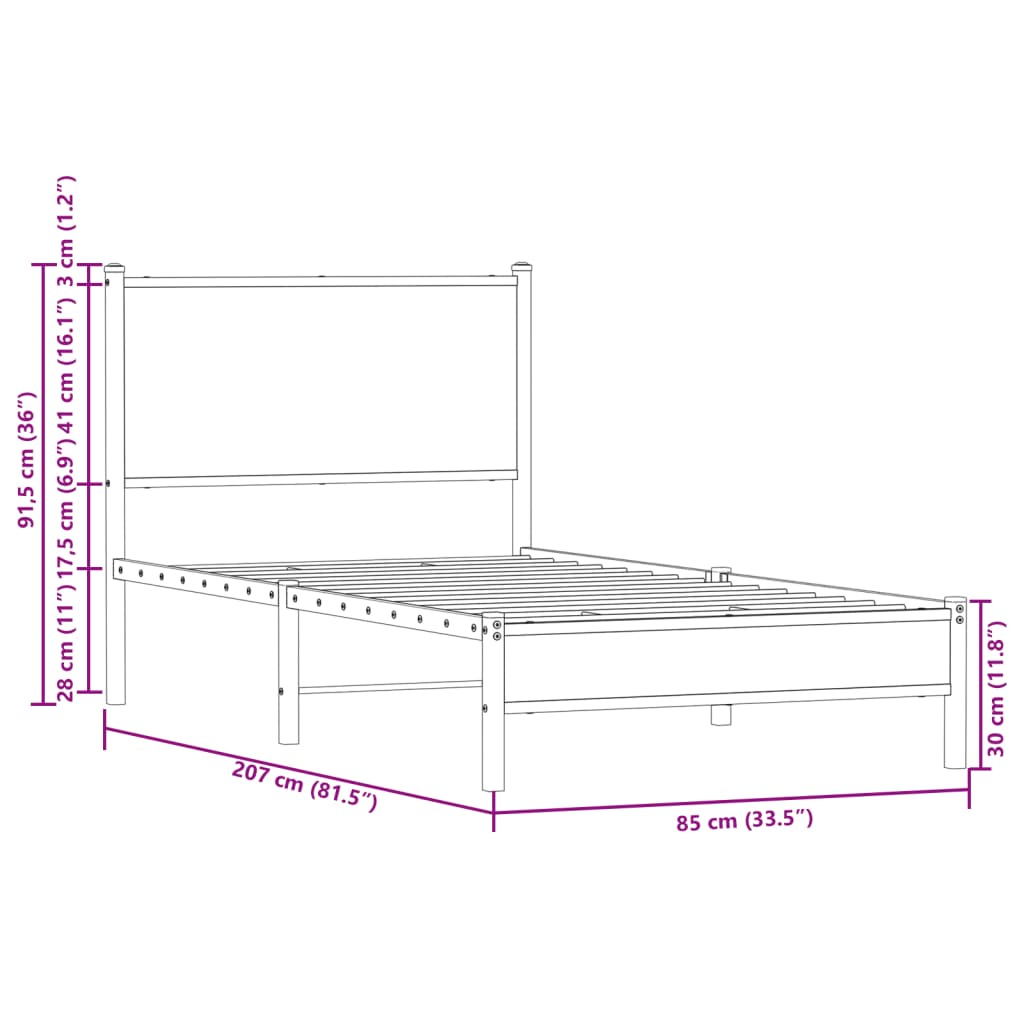 sengeramme uden madras 80x200 cm metal sonoma-eg
