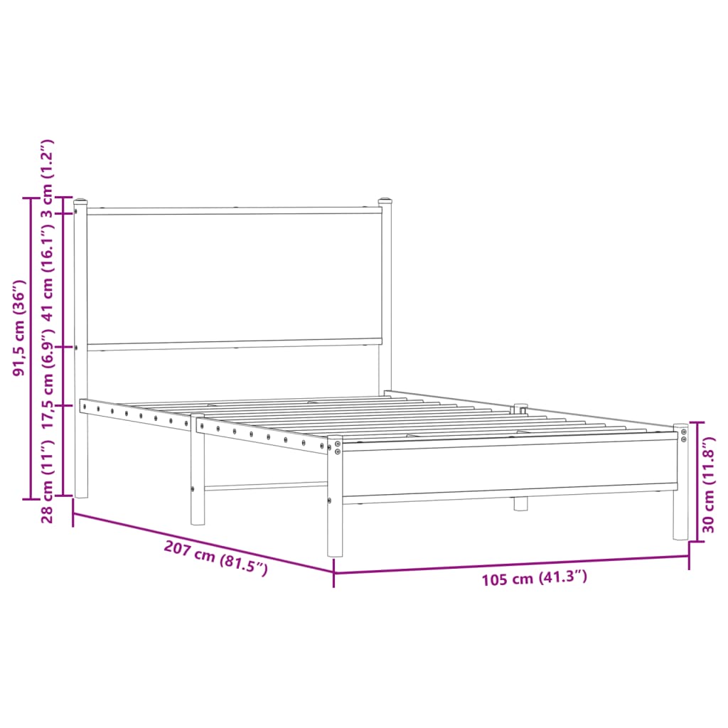 sengeramme uden madras 100x200 cm metal sonoma-eg