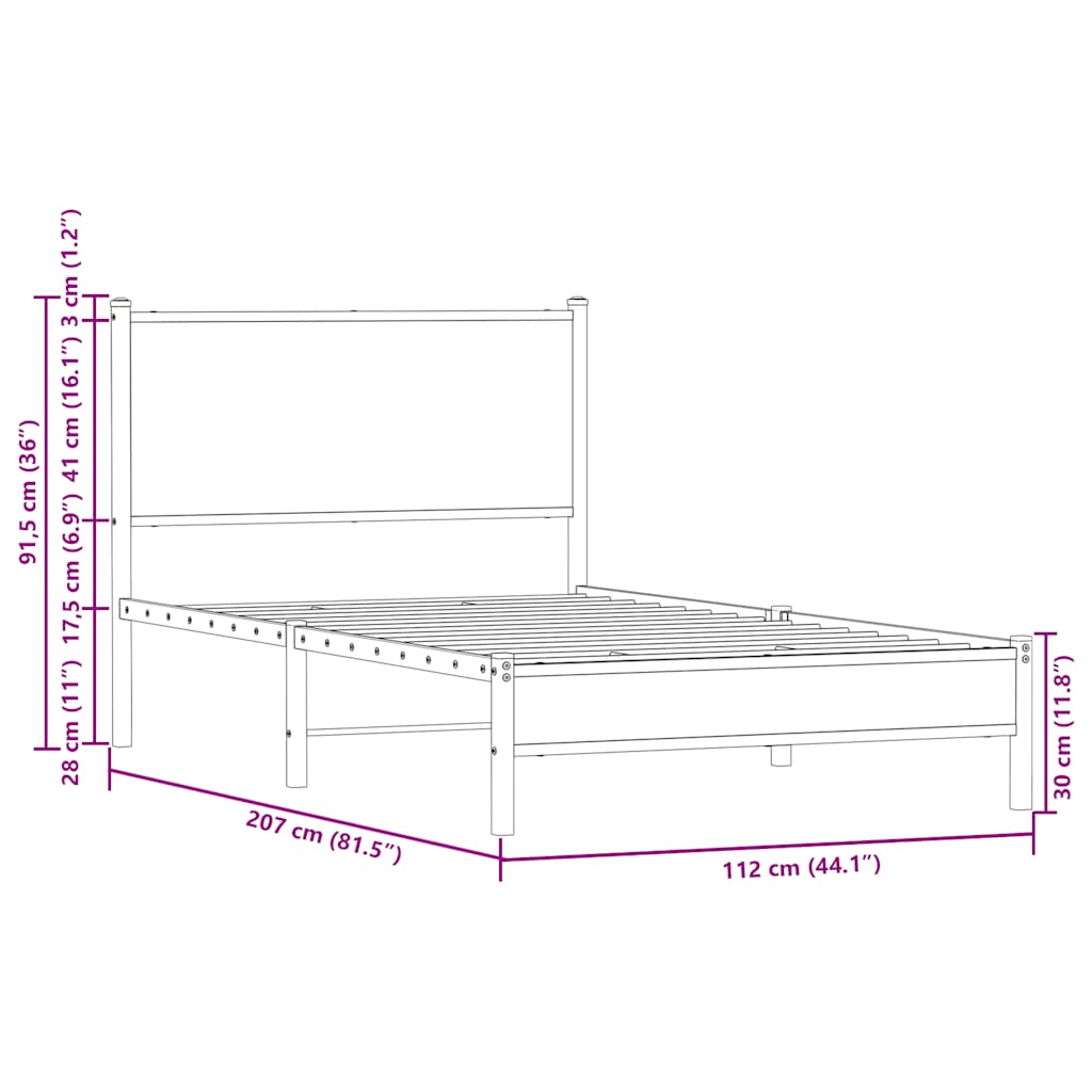 sengeramme uden madras 107x203 cm metal sonoma-eg