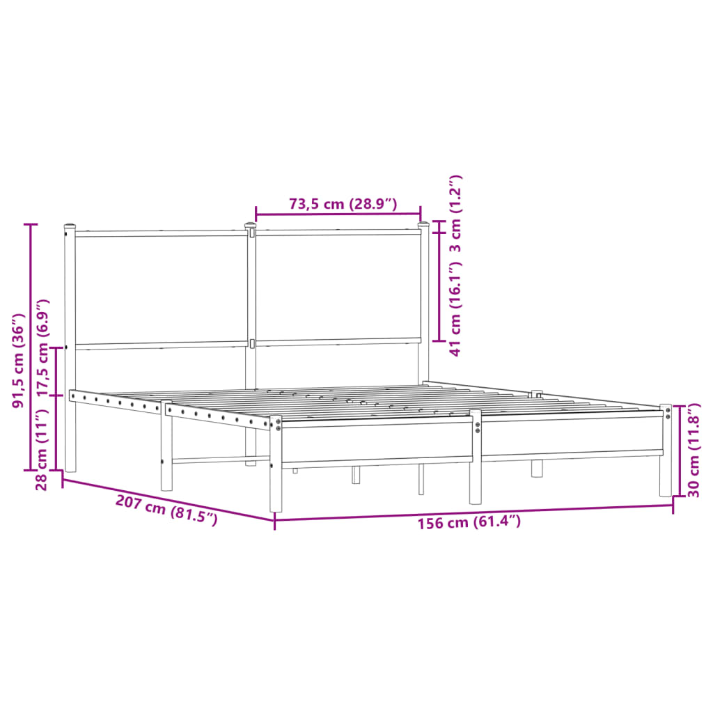 sengeramme uden madras 150x200 cm metal sonoma-eg