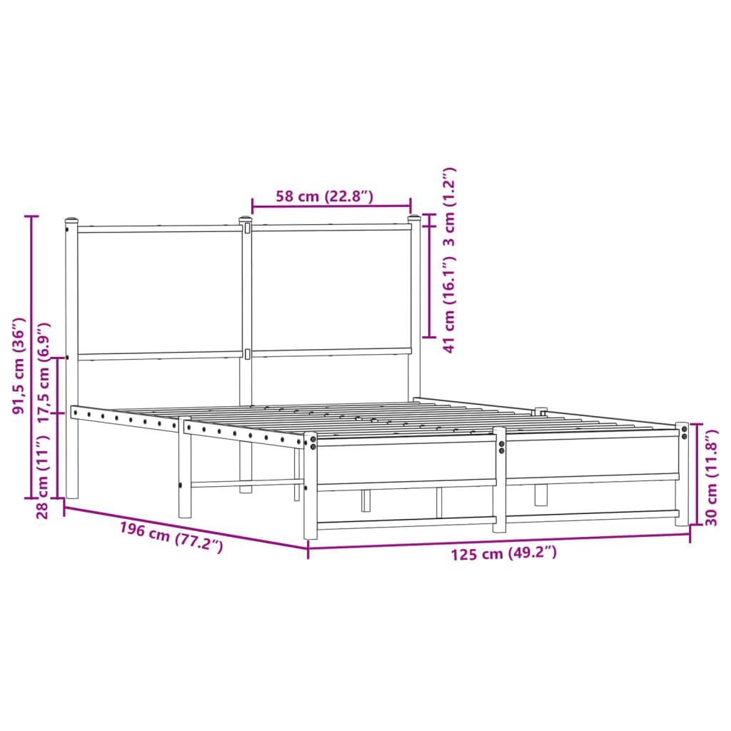 sengeramme uden madras 120x190 cm metal sonoma-eg