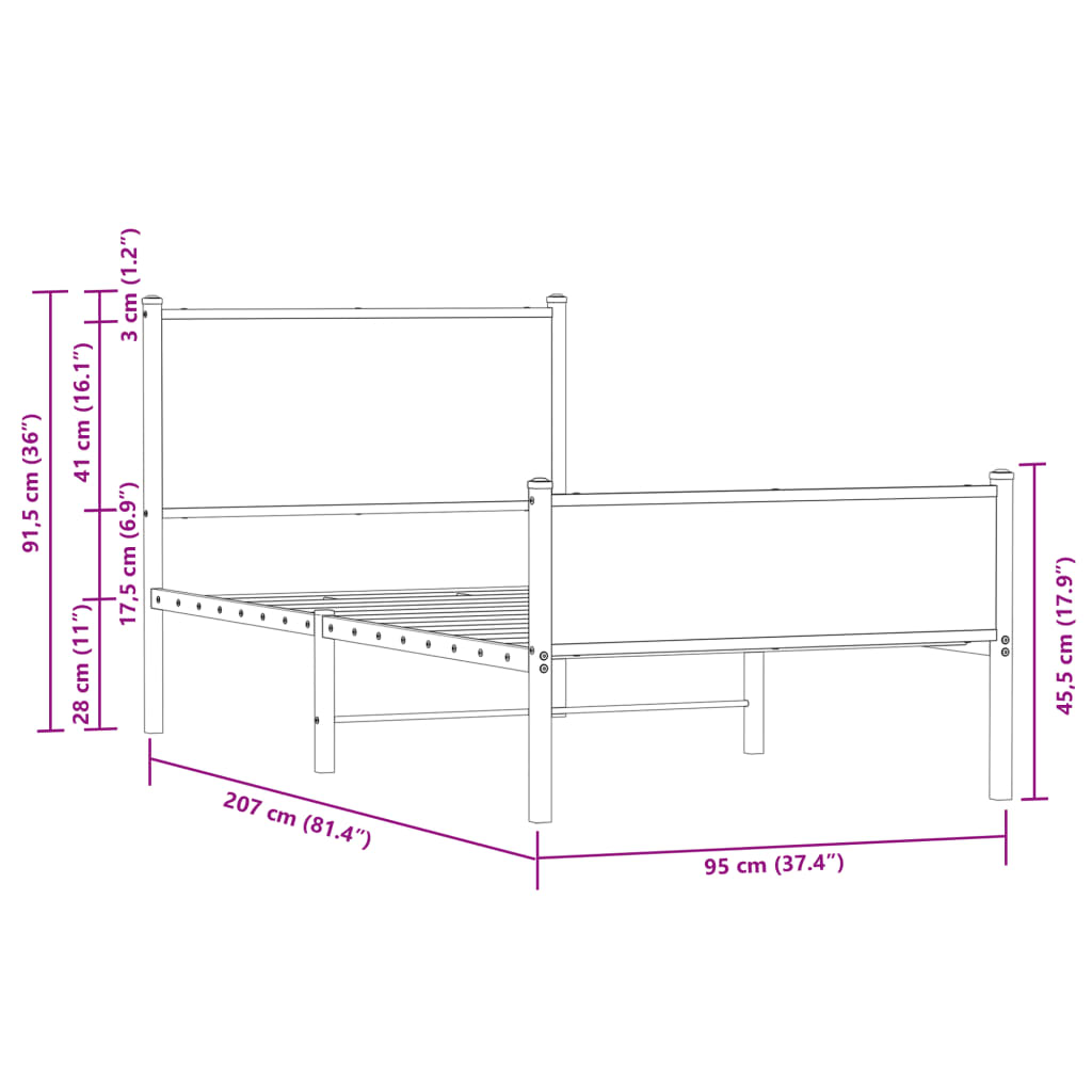 sengeramme uden madras 90x200 cm metal sonoma-eg