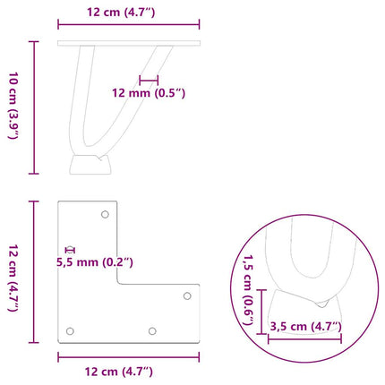 hårnåleben til sofabord 4 stk. sort 10 cm massivt stål