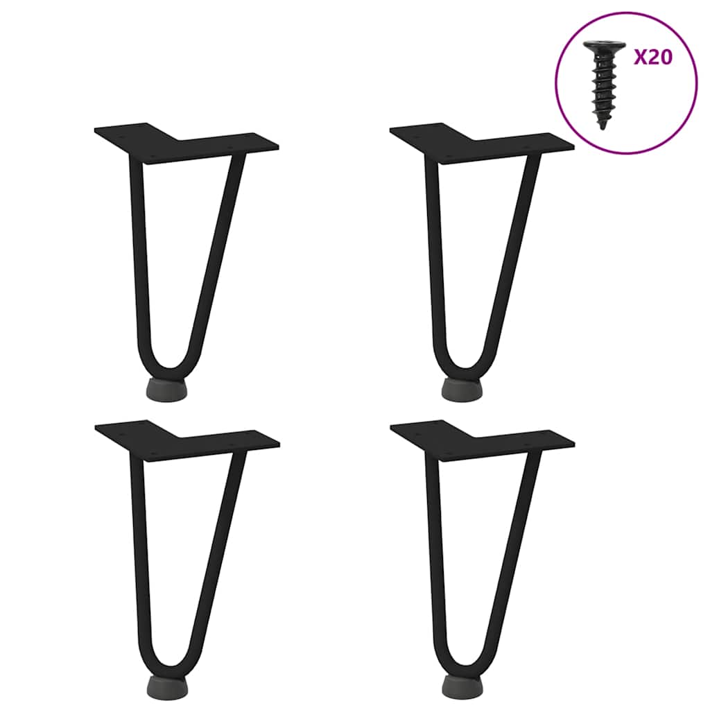 Hårnåleben Til Sofabord 4 Stk. Sort 20 Cm Massivt Stål - Vidaxl