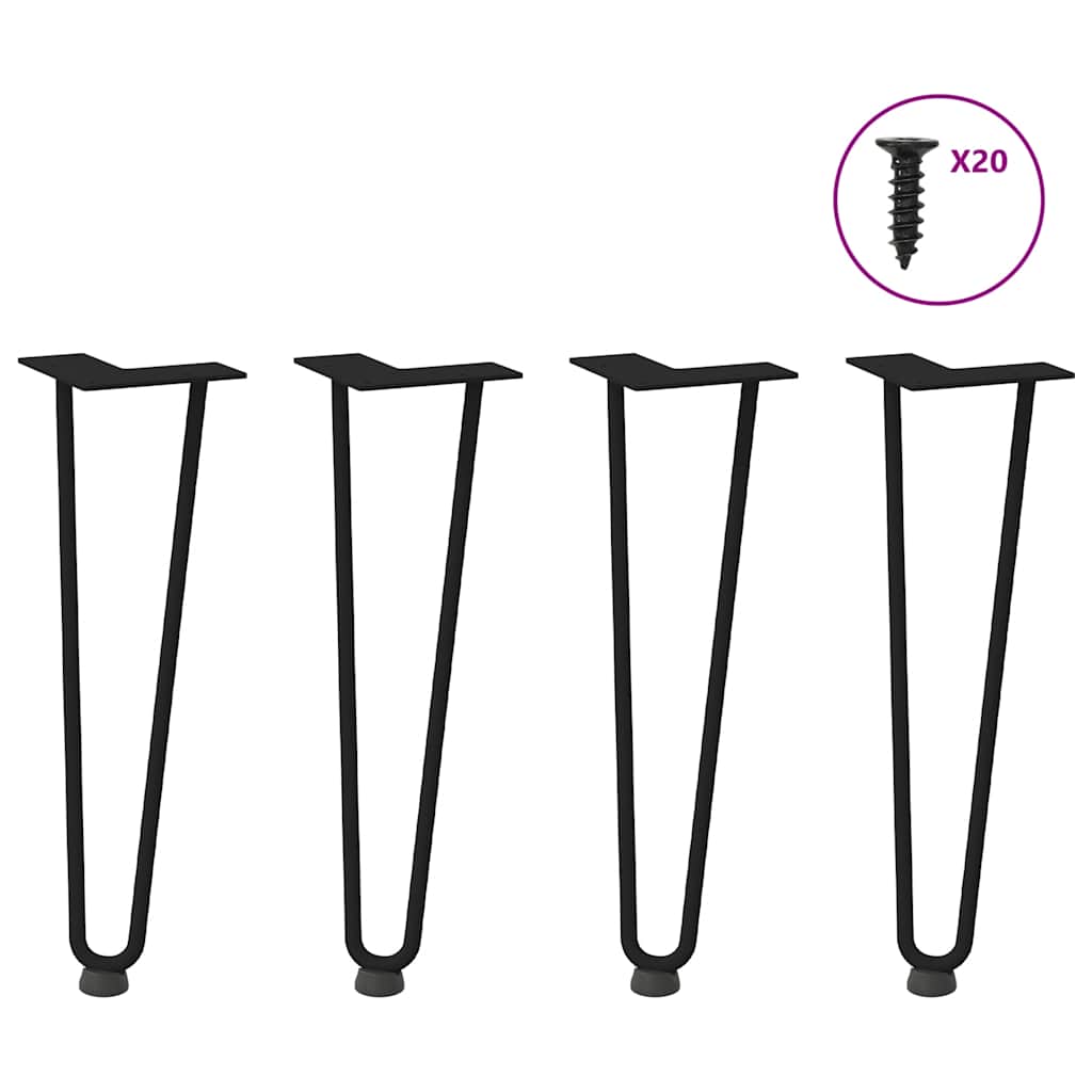 Hårnåleben Til Sofabord 4 Stk. Sort 42 Cm Massivt Stål - Vidaxl