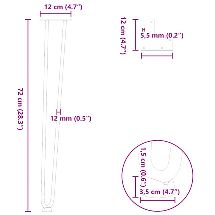 hårnåleben til konsolborde 4 stk. antracit 72 cm massivt stål