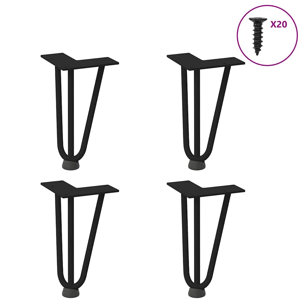 Hårnåleben Til Sofabord 4 Stk. Sort 20 Cm Massivt Stål - Vidaxl