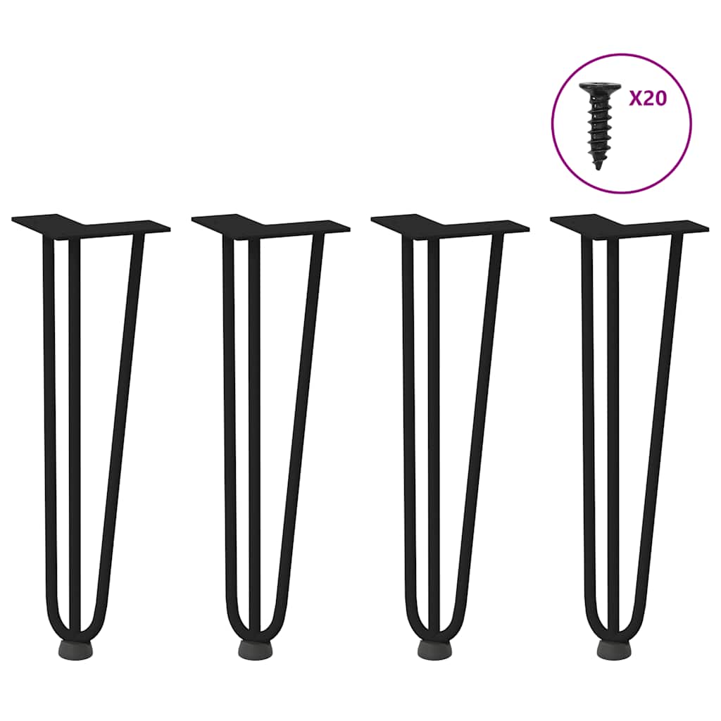 Hårnåleben Til Sofabord 4 Stk. Sort 42 Cm Massivt Stål - Vidaxl