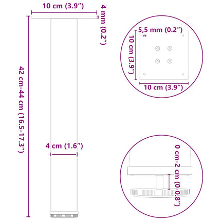 sofabordsben 4 stk. sort 42-44 cm stål