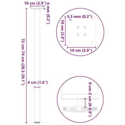 konsolbordben 4 stk. sort 72-74 cm stål