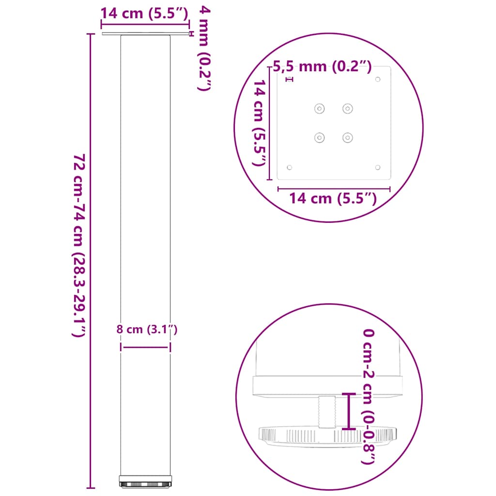 konsolbordben 4 stk. naturstål 72-74 cm stål