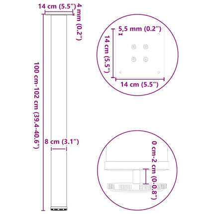 barbordsben 4 stk. antracit 100-102 cm stål
