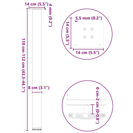 barbordsben 4 stk. sort 110-112 cm stål