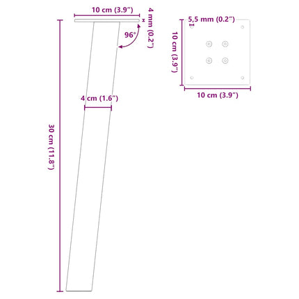 sofabordsben 4 stk. antracit 30 cm stål